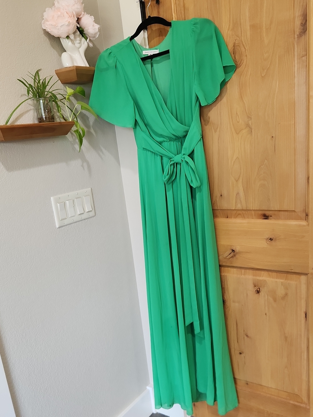 Flutter-Sleeve Wrap Maxi Dress in Bright Green - maternity friendly!